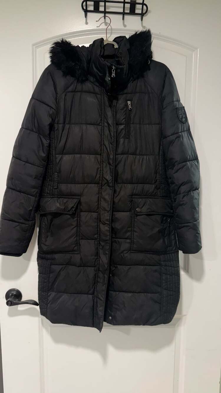 Lauren Ralph Lauren Wool Blend Long Puffer Coat Faux Fur Hood Black Women’s M